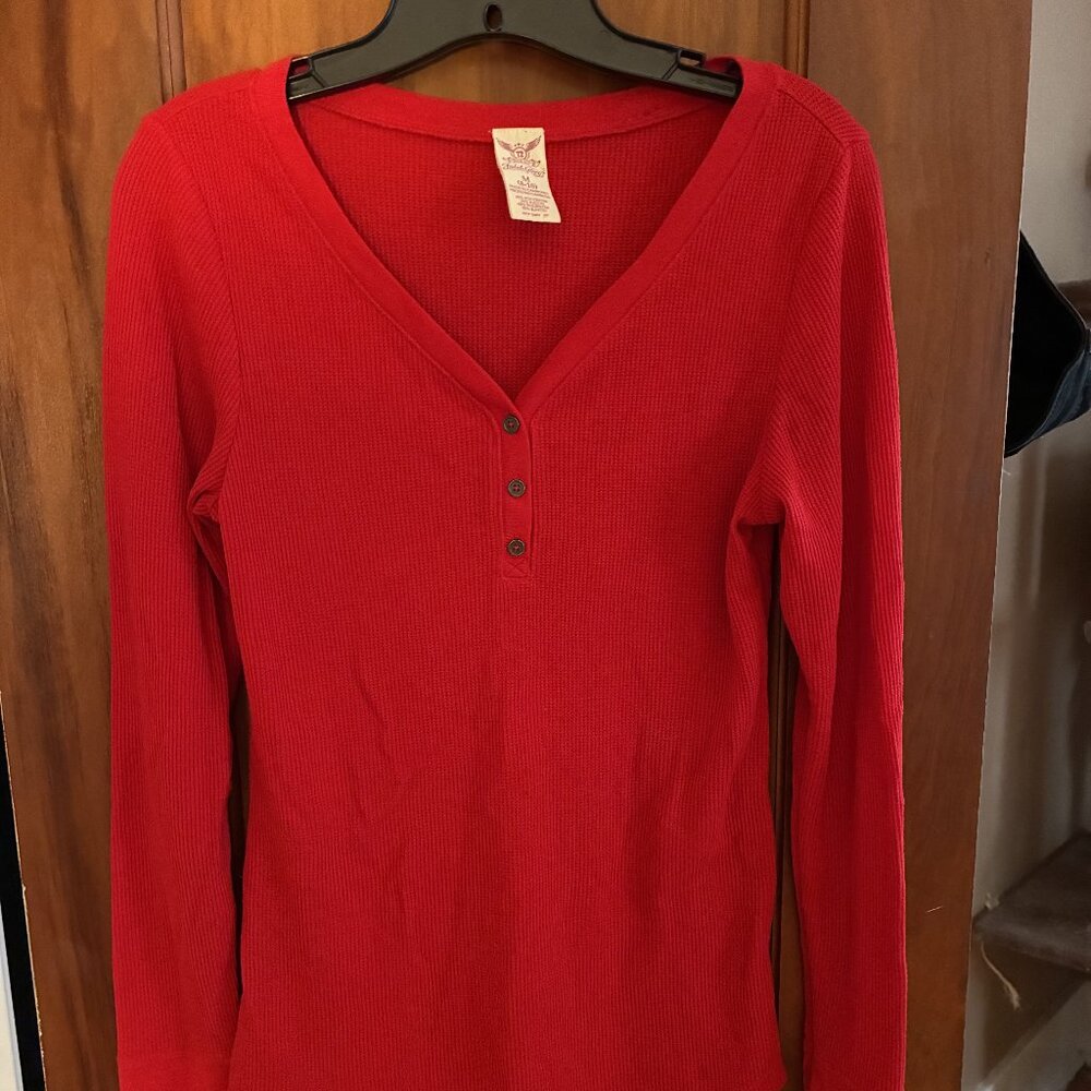 Faded Glory Red Waffle Knit Long-sleeve Top (Medium)